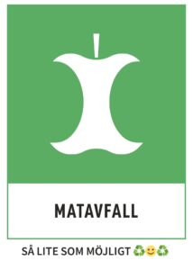 Matavfall symbol, vit äppleskrutt mot grön bakgrund.